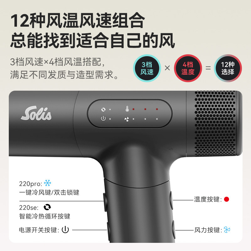 Solis/索利斯280SE家用高速吹风机负离子理发店电吹风 超轻设计