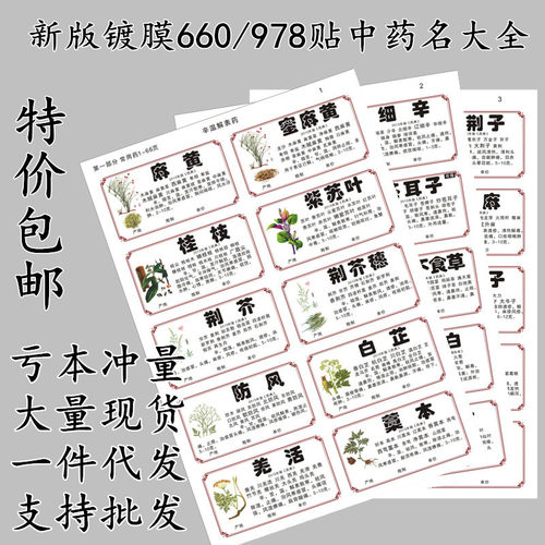 2020年中药标签贴彩色新版规范正名不干胶980 味草药贴纸通用斗谱 - 图1