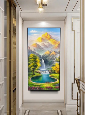 大尺寸金山福禄玄关装饰油画聚宝盆入户走廊复刻手绘肌理画挂画