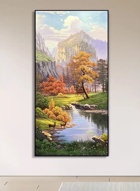 欧式竖版挂画乡村风景美式复刻油画入户玄关装饰画油画客厅装饰画