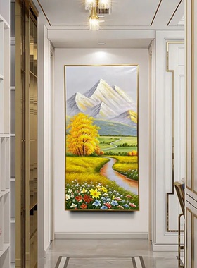 山韵秋光金山福禄玄关装饰油画聚宝盆入户走廊复刻手绘肌理画挂画