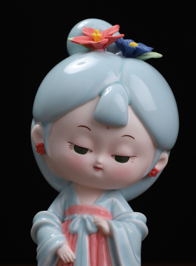 东方泥土古风汉服仕女陶瓷摆件