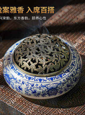 东方泥土青花复古香炉