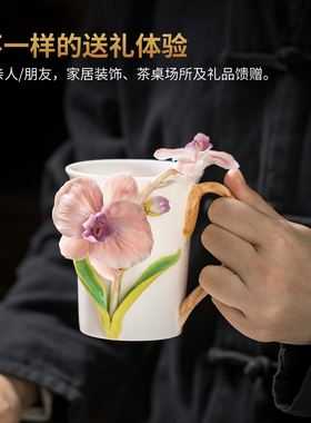 东方泥土陶瓷釉下彩蝴蝶兰瓷花