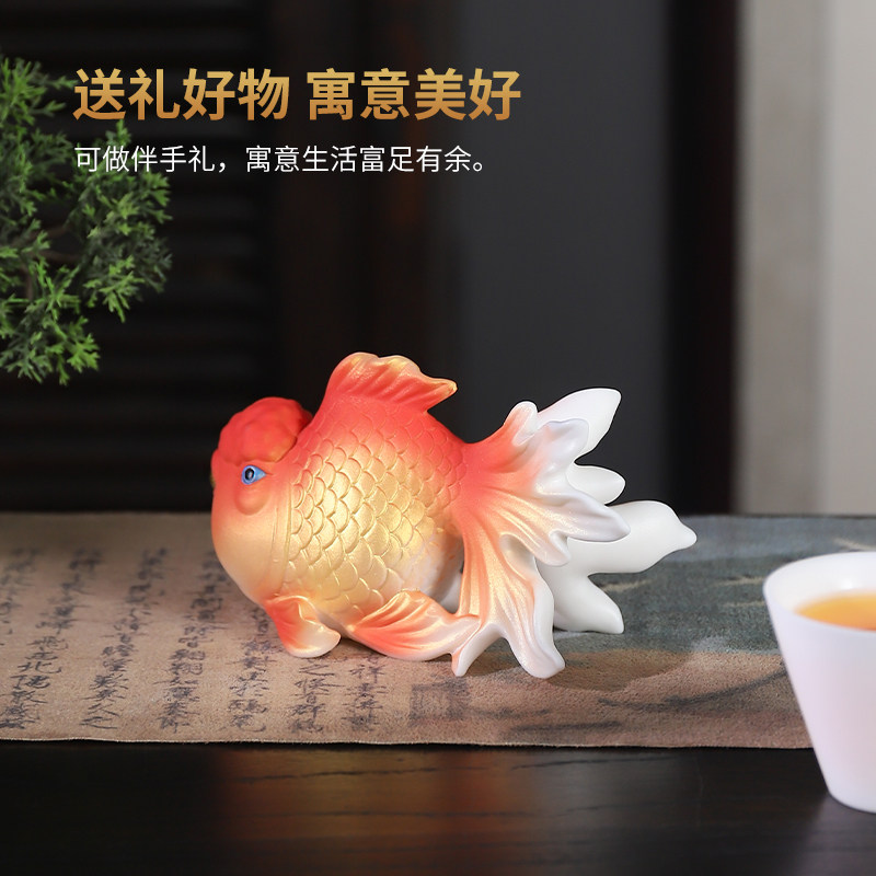 东方泥土《金鱼》新中式陶瓷国潮摆件家居客厅电视柜博古架装饰品,淘宝优惠券,粉丝福利购,淘宝优惠卷