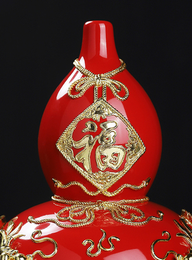 东方泥土新中式手工漆线雕高档陶瓷福葫芦客厅酒柜博古架桌面摆件