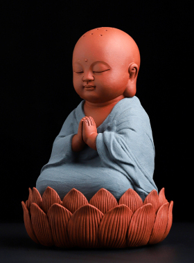 张明贵大师作品陶瓷小沙弥摆件