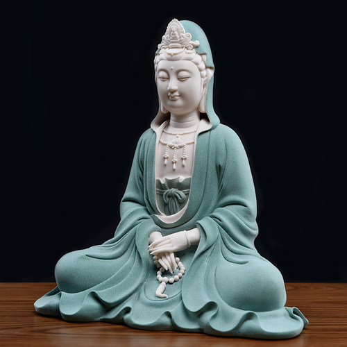 东方泥土《静思观音》陶瓷自在观音佛像摆件客厅博古架玄关工艺品 - 图1