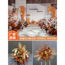 Wedding Terrace Floro Caramel Color Merald Color Ensemble Engagement Banquet Placement Wedding Hall Stage Road Leading Flowers Wedding