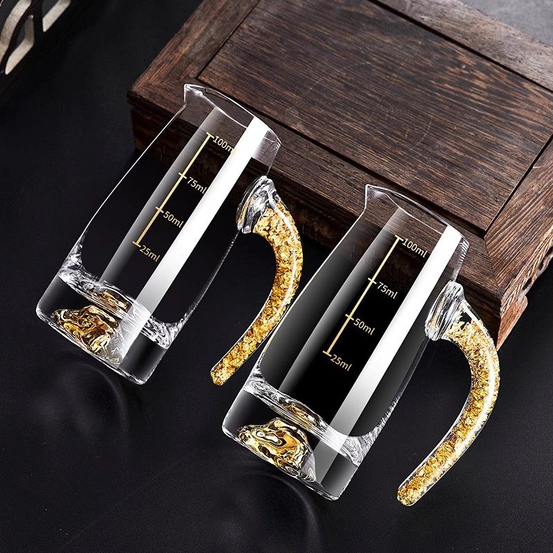 高档水晶玻璃白酒杯套装家用酒具中式金箔一口小酒杯子二两分酒器,淘宝优惠券,粉丝福利购,淘宝优惠卷