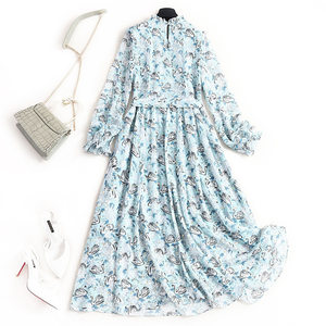雪纺碎花胖mm收腰智熏法式桔梗裙樱花蔓舞学生森系中长长袖连衣裙