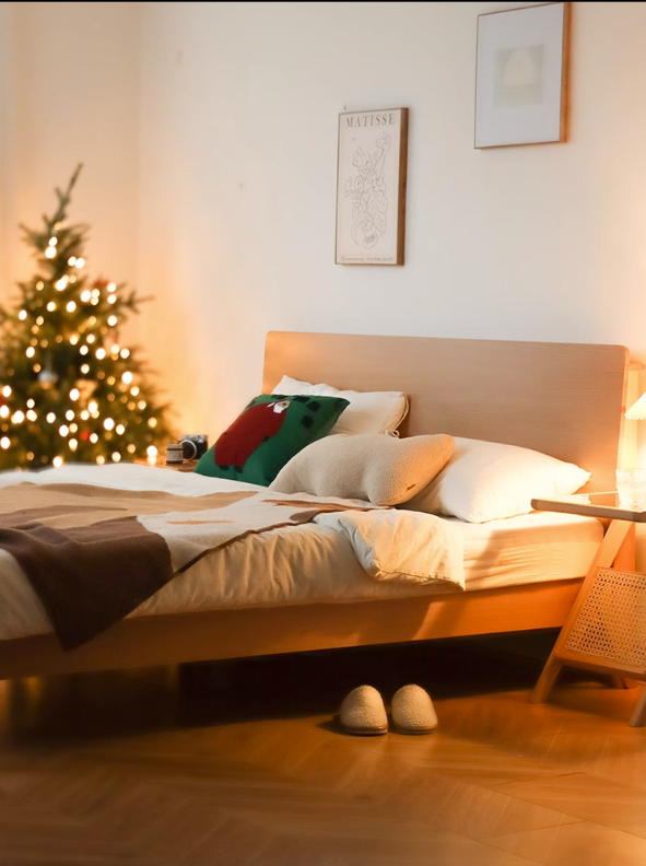 北欧简约现代儿童成人床白色原木色全实木榉木床1.2米双人收纳床