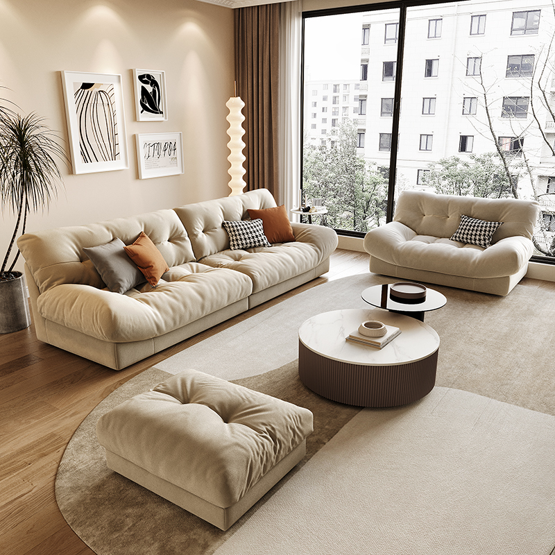 日式北欧云朵沙发客厅极简现代小户型意式极简奶油风三人布艺沙发