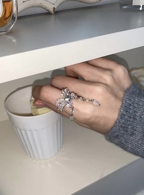 设计师水晶串珠戒指爱心猫眼吊坠