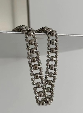 韩国博主同款钛钢choker金属质感冷淡手工串珠项链颈链