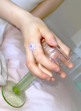 设计师紫荆花磨砂串珠戒指耳钉