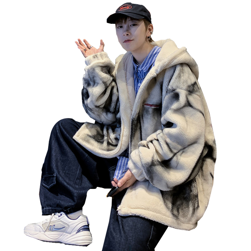 冬季加厚棉衣男韩版宽松潮流羊羔毛加绒连帽棉服港风休闲新款外套 冬季加厚棉衣男韩版宽松潮流羊羔毛加绒连帽棉服港风休闲新款外套