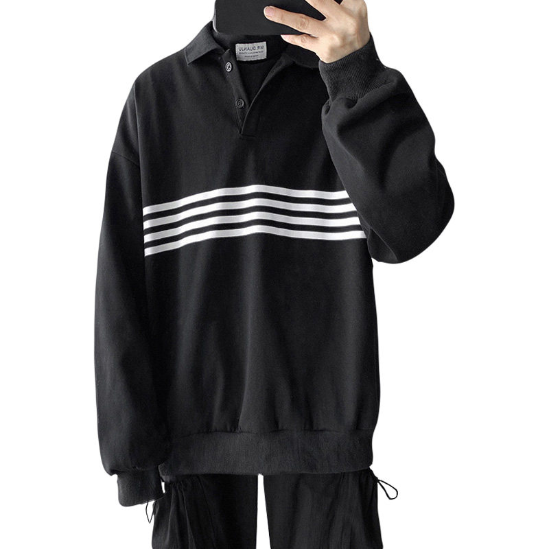 春秋男士新款条纹潮流韩版翻领卫衣 行更远卫衣