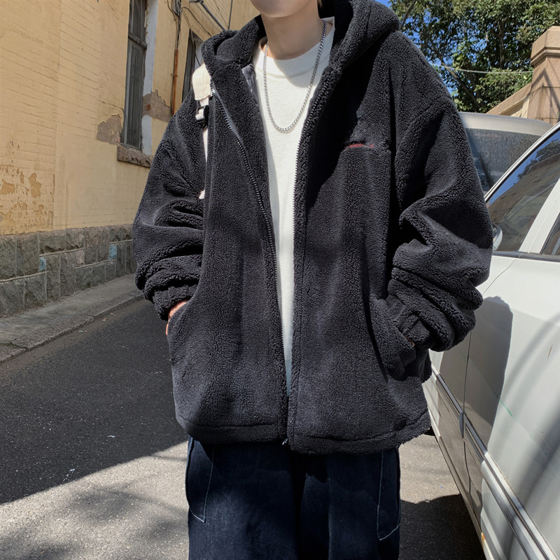 冬季加厚棉衣男韩版宽松潮流羊羔毛加绒连帽棉服港风休闲新款外套 冬季加厚棉衣男韩版宽松潮流羊羔毛加绒连帽棉服港风休闲新款外套