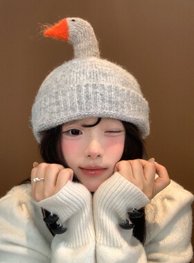 呆头鹅女秋冬保暖护耳针织帽