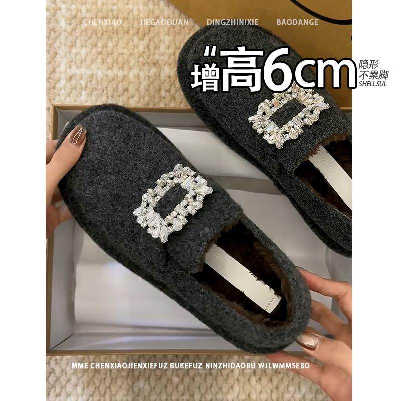 不累脚！2025春夏款水钻闪闪日常休闲勃肯鞋软底软面内增高6CM女 - 图3