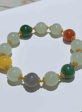 天然和田玉多宝手串纯银配饰