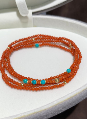 天然南红玛瑙柿子红多圈手链