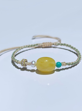 天然原矿俄料蜜蜡枣珠手绳