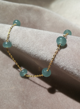 18k金蓝水算盘珠手链轻奢百搭
