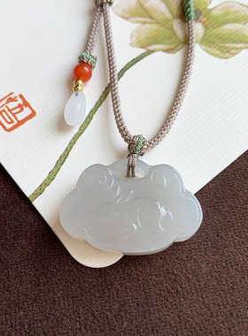 天然和田玉烟紫平安如意锁吊坠