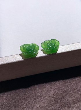 少量款！18k金天然和田碧玉莲花耳钉牡丹花耳饰高级感小巧耳环女
