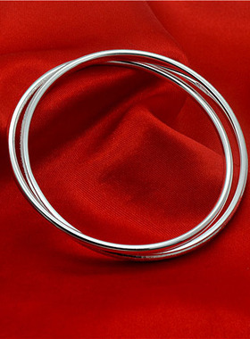 一方一圆足银9999手镯时尚繁星手镯子满天星双环光面闭口纯银手镯