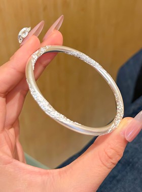 足银9999国风新中式古法银祥云卷草纯银手镯百搭实心闭口送礼物