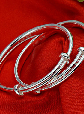 碎冰冰纯银手镯婴儿9999纯银宝宝银镯子儿童男女小孩满月银饰礼物