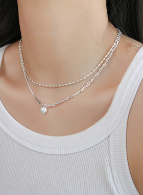 通体纯银足银S999米粒橄榄珠项链素链女小众设计单链子锁骨链轻奢