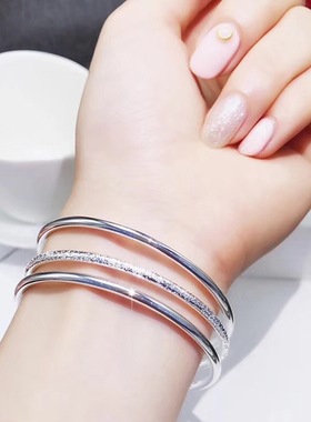 传承足银手镯三环三生三世S999银