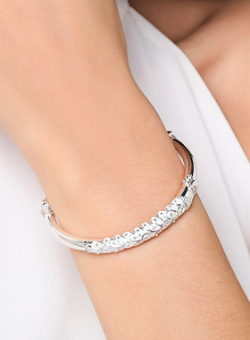 年轻款花丝孔雀银手镯女9999纯银