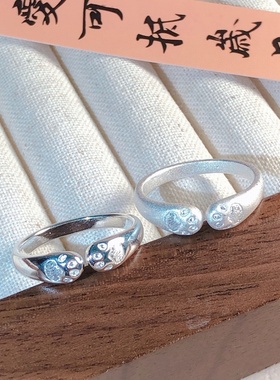 磨砂亮面足银s999可爱猫爪戒指设计戒指女小众时尚戒指女尾戒个性