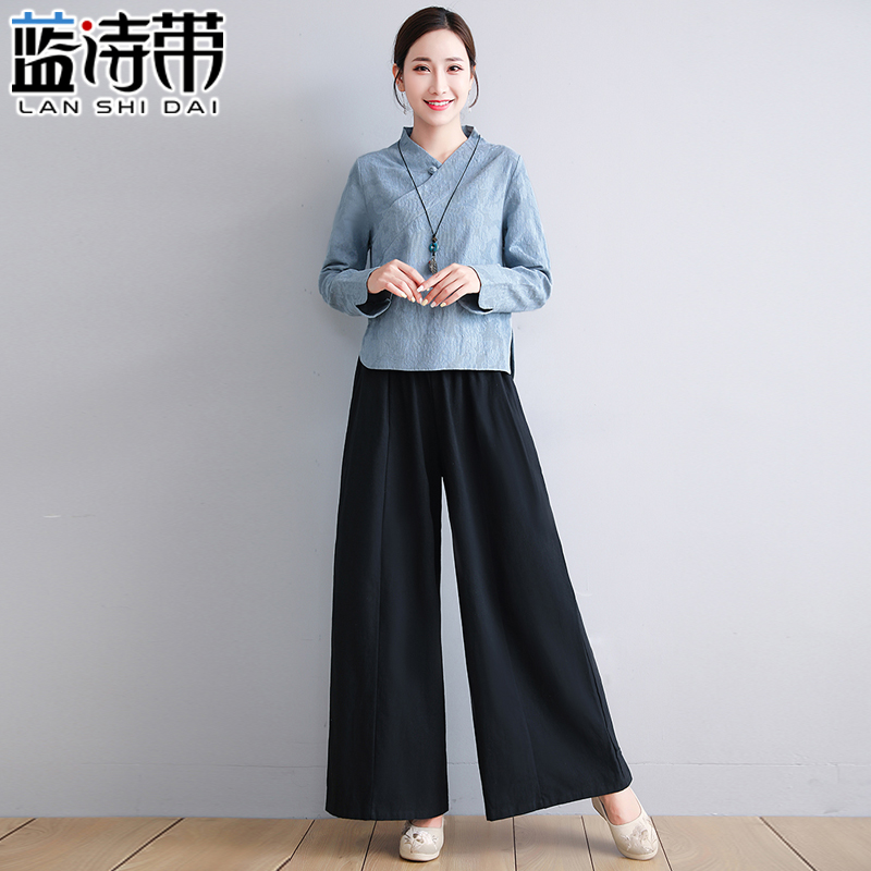 中国风汉服禅意女装茶服春夏中式唐装棉麻禅修居士服采耳师工作服