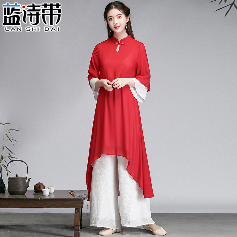 佛系衣服女中国风春夏中式连衣裙改良旗袍裙文艺复古仙气禅茶服女 - 图0