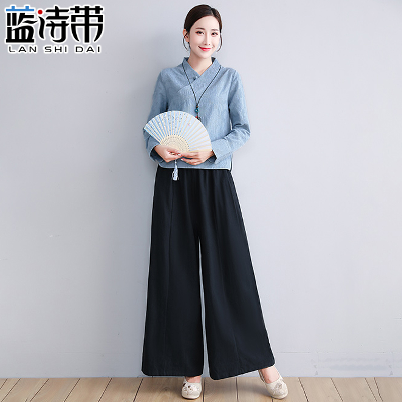 中国风汉服禅意女装茶服春夏中式唐装棉麻禅修居士服采耳师工作服