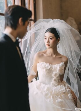 新款新娘抓纱蓬蓬头纱头饰森系结婚拍照写真配饰影楼