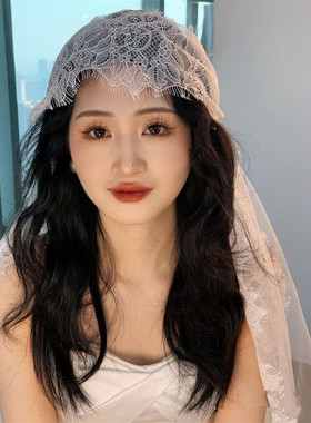 新娘法式复古蕾丝帽子头纱高级感主婚纱化妆造型婚礼头饰森系配饰