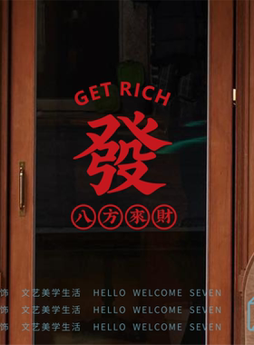 八方来财新年愿望文字贴纸港风餐厅店铺橱窗玻璃门墙面背景装饰贴