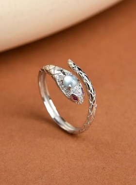 灵蛇献瑞戒指女ins小众设计高级感开口可调节时尚百搭小醋包指环