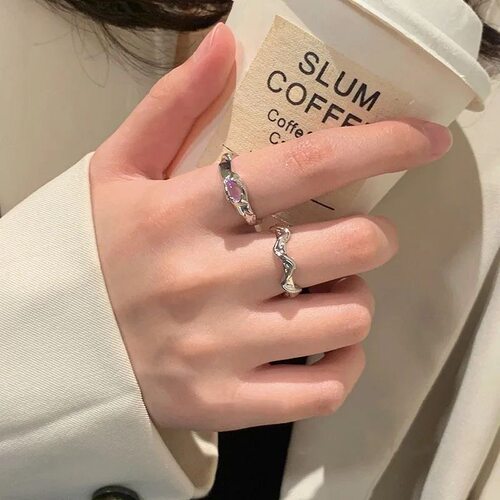 九个戒指套装组合极简风戒指女ins小众设计感冷淡风气质素圈指环 - 图2