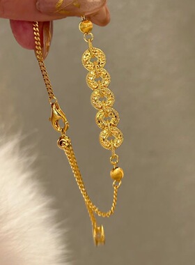 新中式爆闪碎冰冰五帝钱币手链女小众设计高级百搭手饰送女友礼物