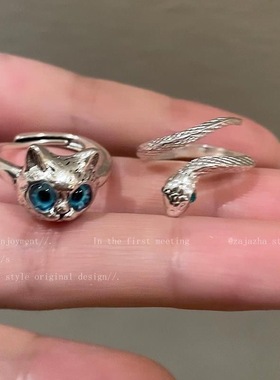 猫咪小蛇戒指女ins小众设计开口可调节指环个性冷淡风食指戒尾戒