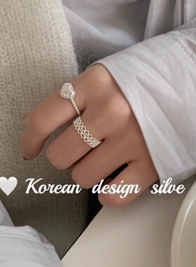 拉丝磨砂爱心戒指女简约小众镂空蕾丝花边开口可调节指环百搭饰品