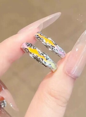 彩虹情侣戒指夜光氛围感指环ins小众设计高级感开口可调节食指戒